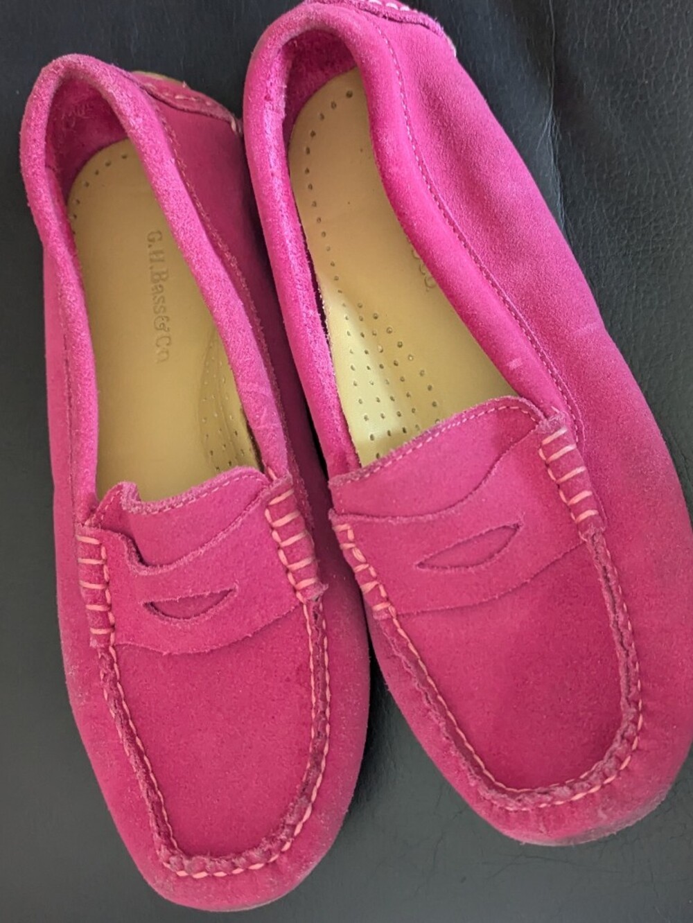 G.H. Bass & Co. Fuchsia Suede Penny Loafers, 7